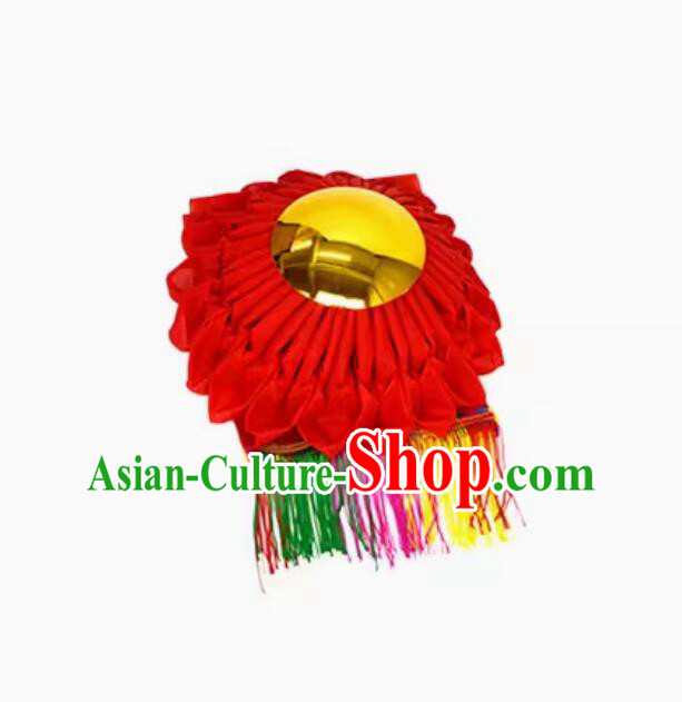10 cm Handmade Red Flower Ball God Worshipping Supply Decoration Red Ribbon Mirror