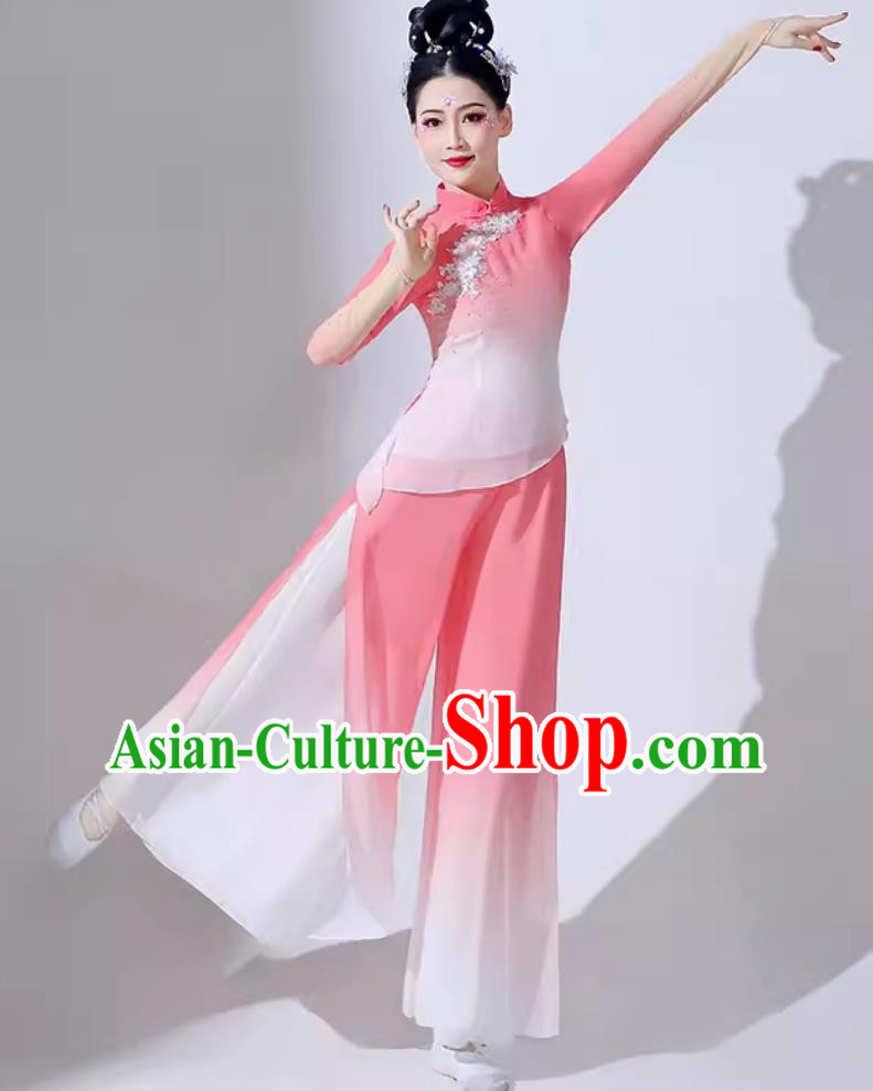 Chinese Folk Dance Costume Fan Dance Pink Outfit Women Group Yangko Performance Clothing