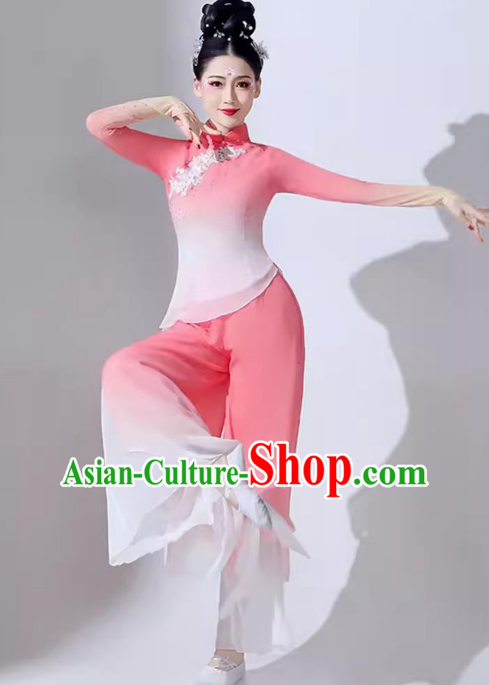 Chinese Folk Dance Costume Fan Dance Pink Outfit Women Group Yangko Performance Clothing