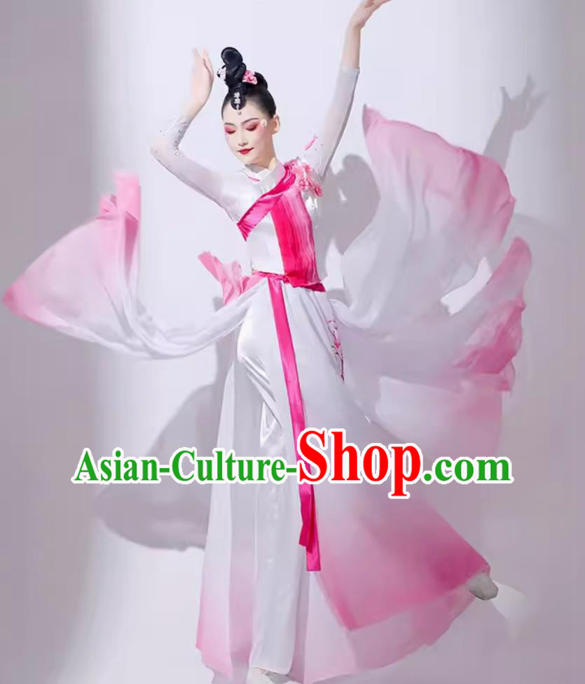 Chinese Classical Dance Costume Traditional Umbrella Dance Pink Outfit Women Group Performance Clothing