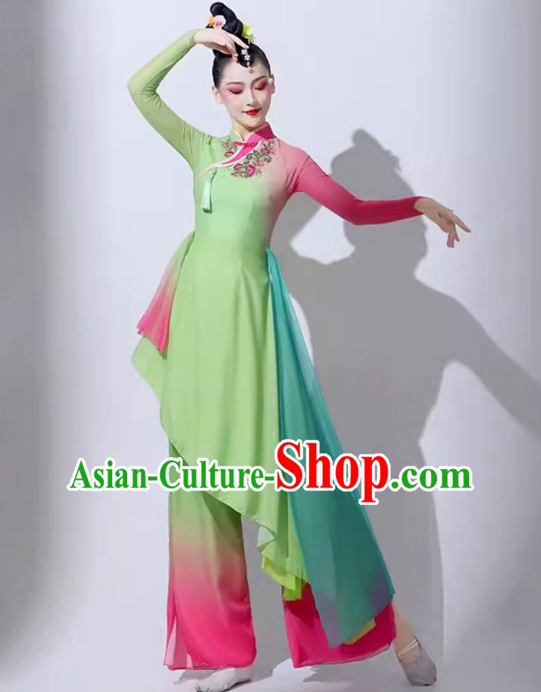 Traditional Fan Dance Green Outfit Women Group Performance Lotus Dance Clothing Chinese Classical Dance Costume