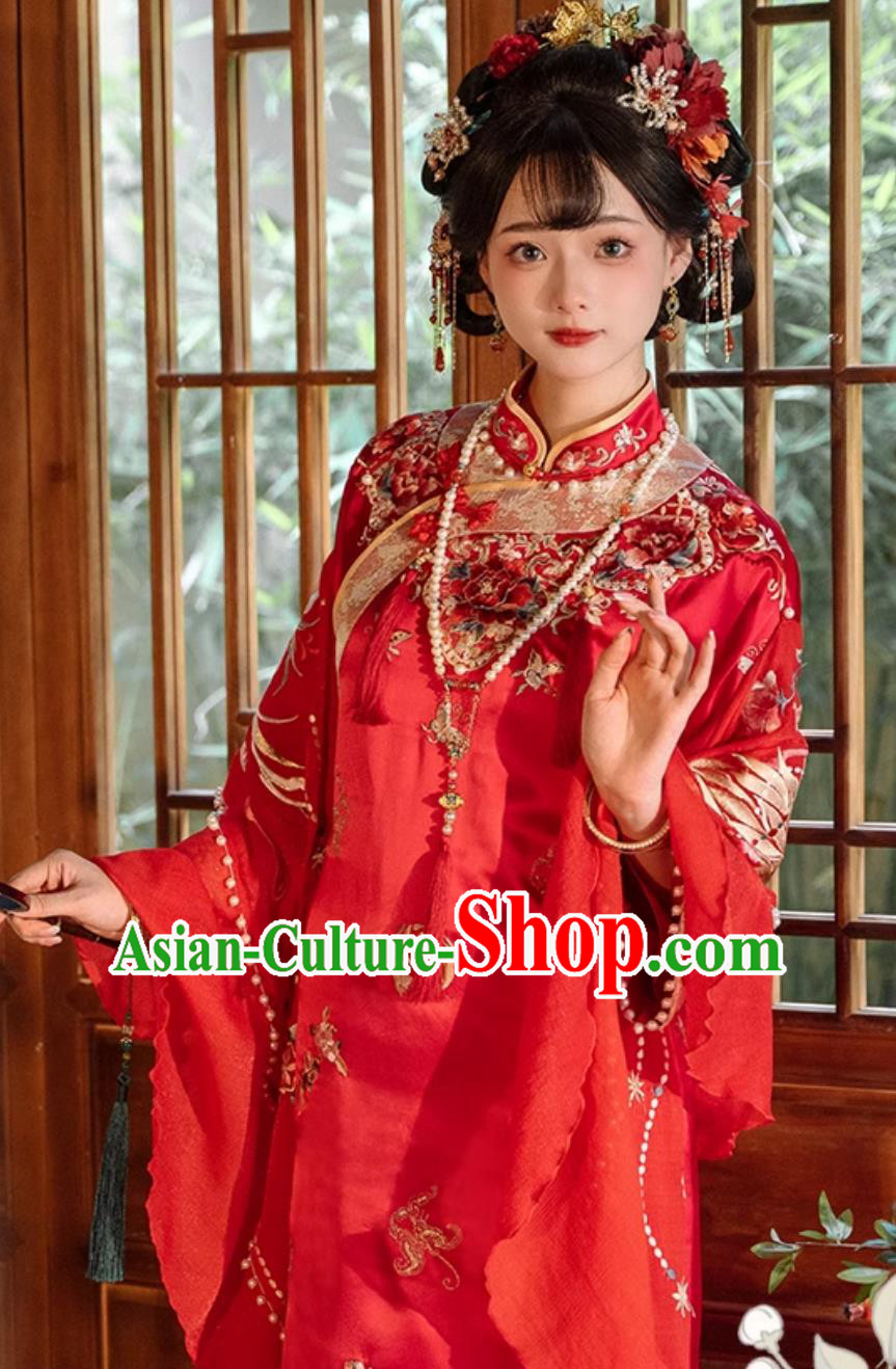 Traditional Chinese Wedding Qipao Ancient China Bride Red Dress Minguo Woman Clothing