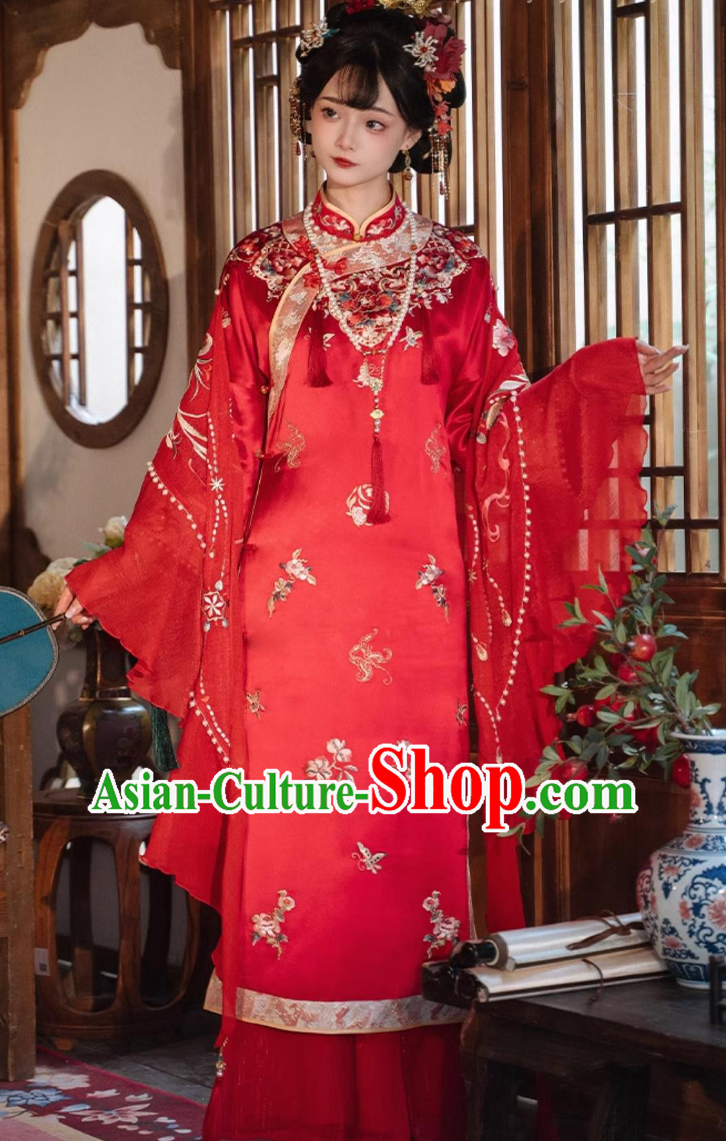 Traditional Chinese Wedding Qipao Ancient China Bride Red Dress Minguo Woman Clothing
