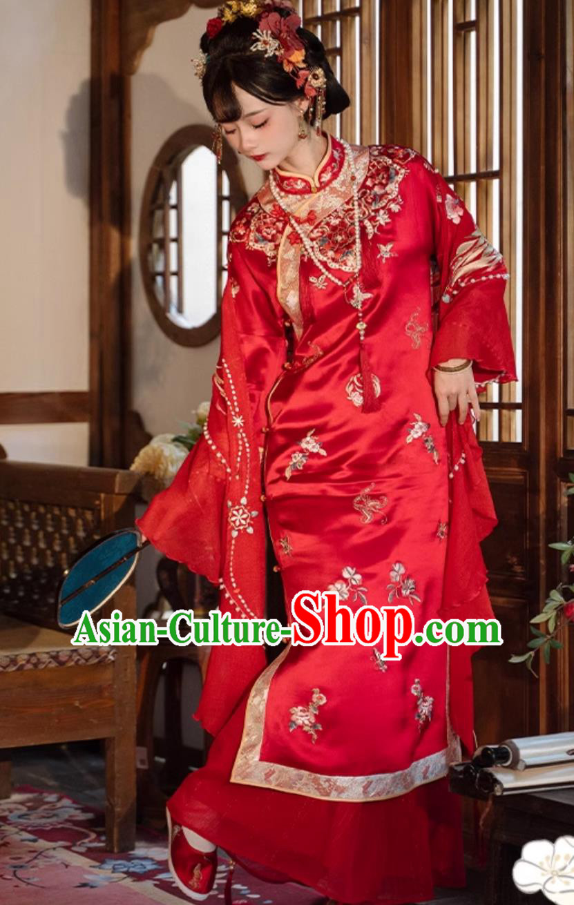 Traditional Chinese Wedding Qipao Ancient China Bride Red Dress Minguo Woman Clothing