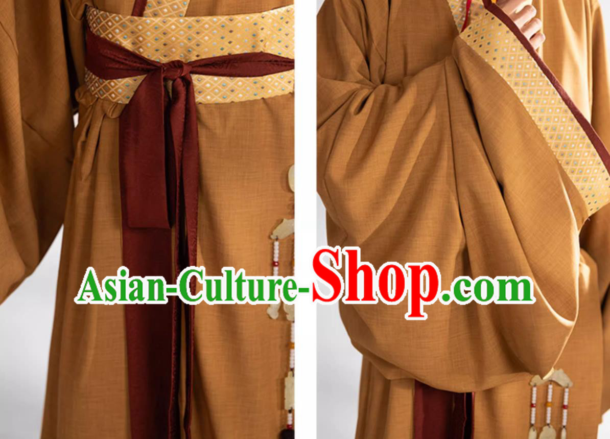 Chinese Travel Photography Costume Traditional Hanfu Khaki Warring States Robe Ancient Chinese Scholar Clothing