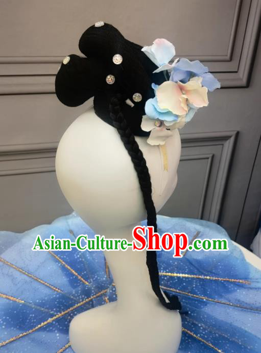 Handmade China Classical Dance Headdress Chinese Hanfu Dance Wig Headpieces