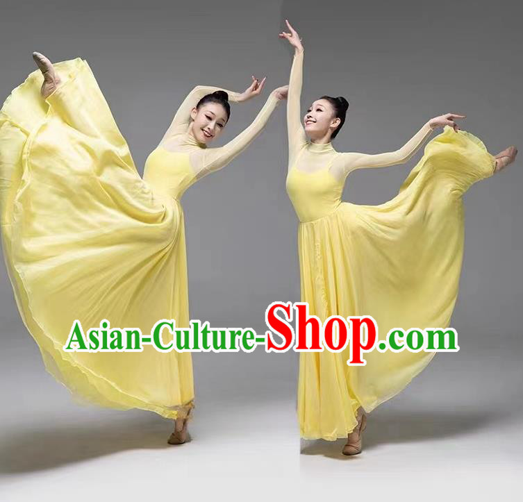 Top Chorus Women Yellow Dress Stage Performance Costume Chinese Spring Festival Gala Opening Dance Clothing
