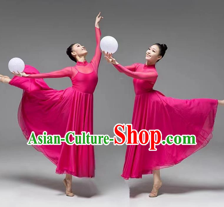 Top Chorus Women Rosy Dress Stage Performance Costume Chinese Spring Festival Gala Opening Dance Clothing