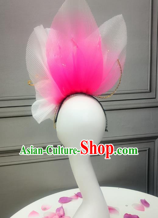 Handmade China Classical Dance Headdress Chinese Opening Dance Pink Flower Headpiece