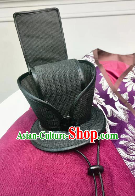 Handmade China Classical Dance Headdress Chinese Ancient Scholar Black Hat Traditional Hanfu Hair Crown