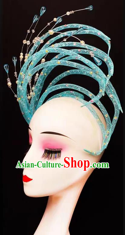 Handmade Modern Dance Blue Sequins Hat Traditional Stage Performance Hair Jewelry China Opening Dance Headdress