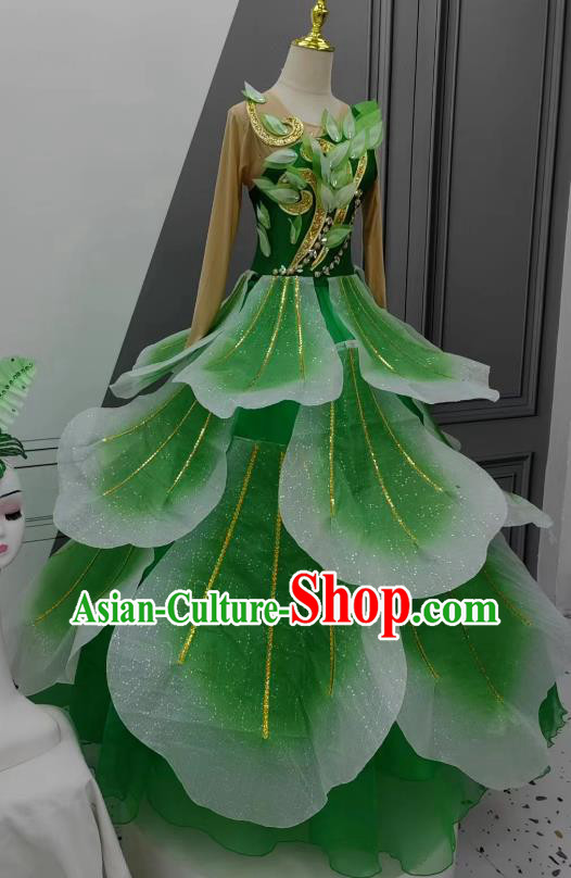 Women Group Stage Performance Costume Chinese Spring Festival Gala Opening Dance Green Flower Petal Clothing China Classical Dance Dress