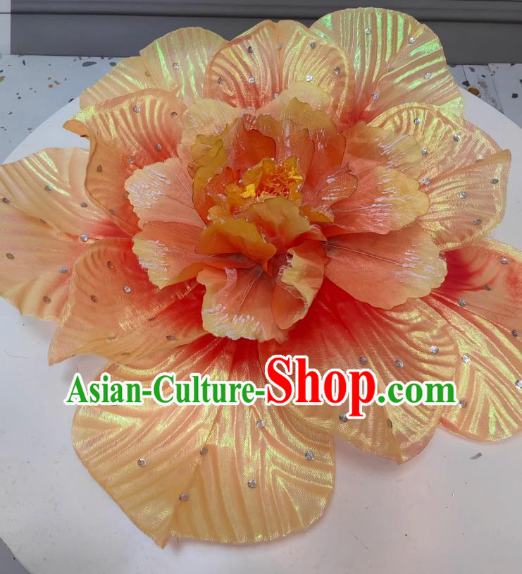 Classical Dance Peony Umbrella Handmade Stage Performance Prop China Opening Dance Handheld Orange Flower