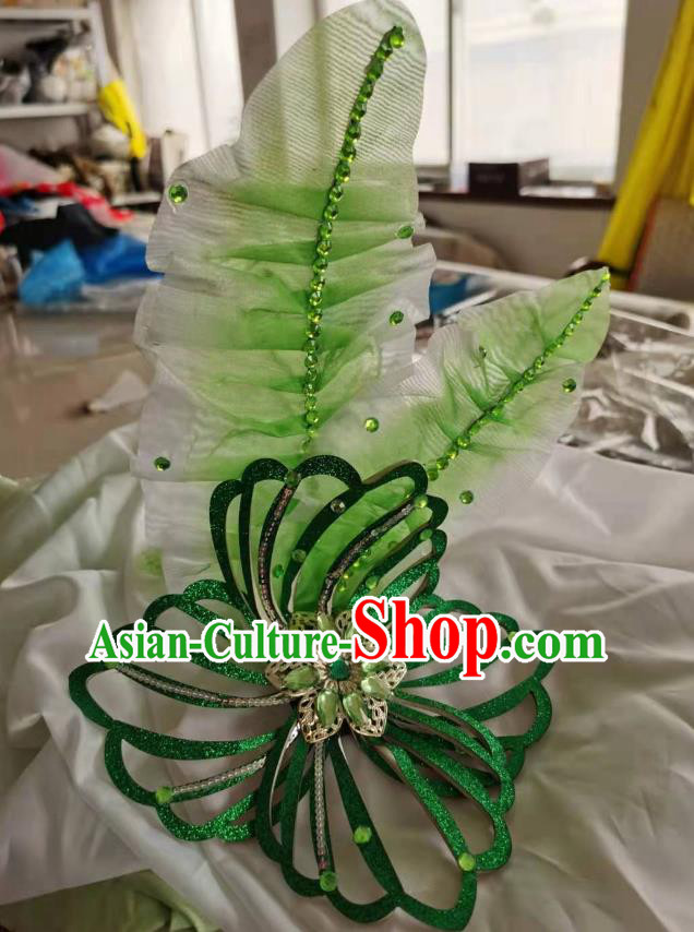 Chinese Spring Festival Gala Opening Dance Hair Jewelry Top Stage Performance Headwear Handmade Yangko Dance Green Leaf Headpiece