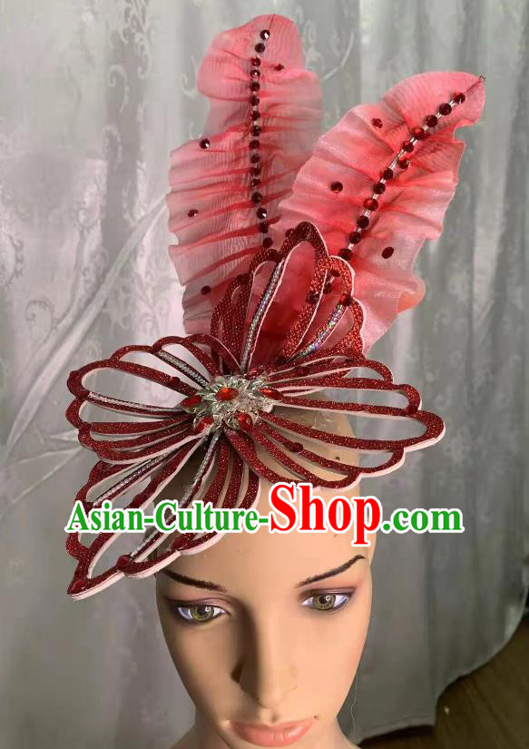 Handmade Yangko Dance Red Leaf Headpiece Chinese Spring Festival Gala Opening Dance Hair Jewelry Top Stage Performance Headwear