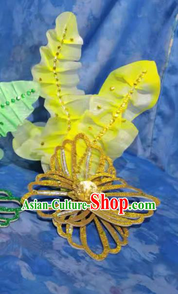 Handmade Yangko Dance Yellow Leaf Headpiece Chinese Spring Festival Gala Opening Dance Hair Jewelry Top Stage Performance Headwear