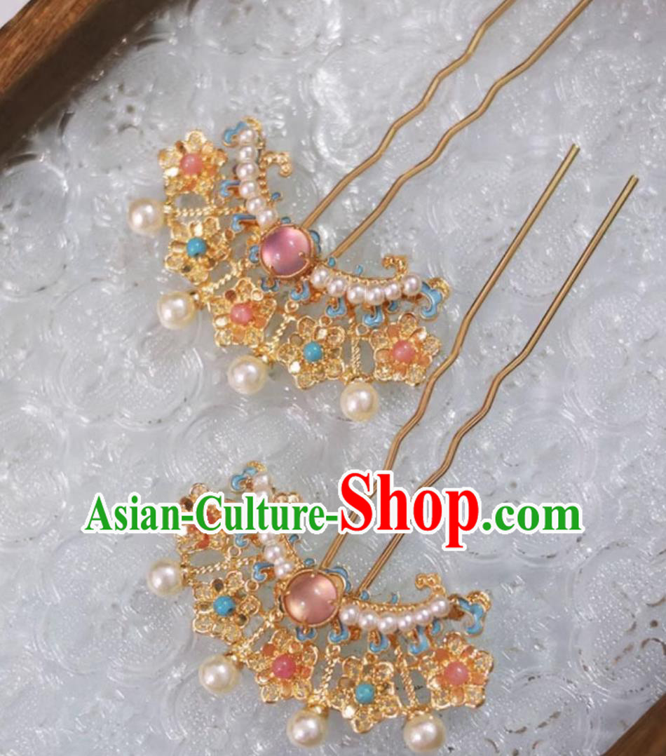 Chinese Hanfu Hair Jewelries Ancient China Princess Hairpins Traditional Tang Dynasty Peals Hair Clips
