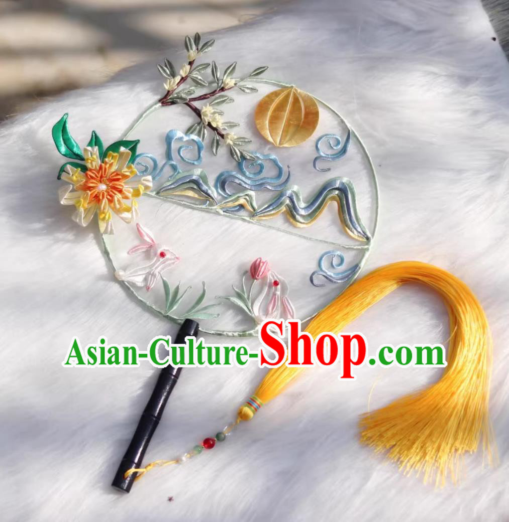 Chinese Hanfu Photography Prop Handmade Silk Palace Fan Traditional Classical Mid Autumn Festival Round Fan