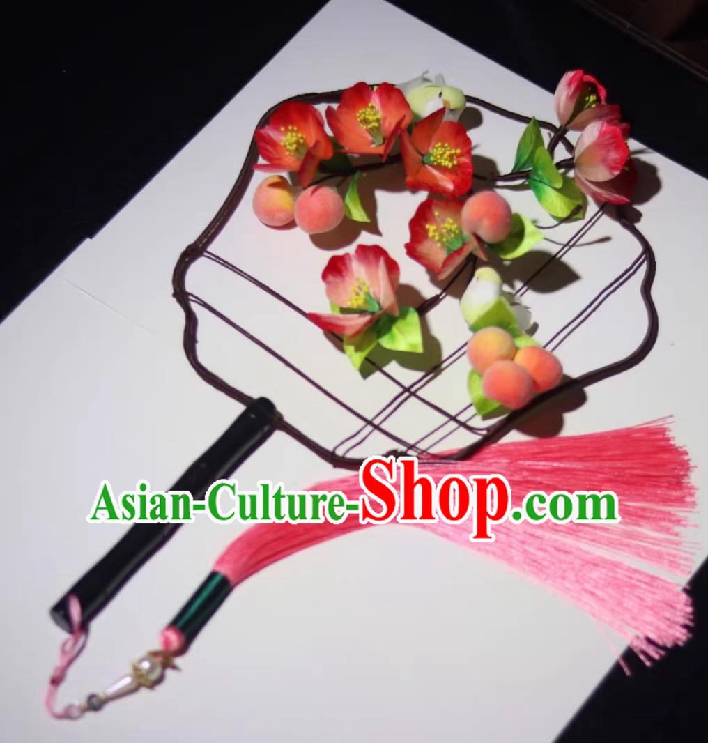 Chinese Hanfu Photography Prop Handmade Silk Pink Peach Blossom Palace Fan Traditional Classical Round Fan