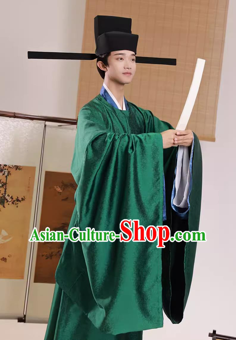 China Traditional Hanfu Green Official Robe Chinese Song Dynasty Minister Attire Ancient China Clothing