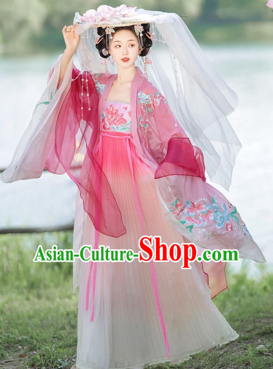 Chinese Tang Dynasty Royal Princess Costume Ancient China Woman Clothing Traditional Hanfu Pink Hezi Dress Complete Set
