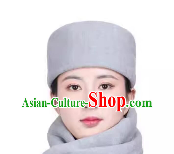 Light Grey Buddhist Thermal Hat Handmade Monk Hat Chinese Buddhism Winter Headwear
