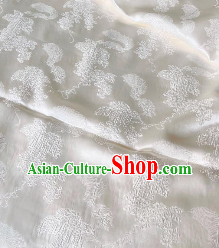 Chinese Qipao Fabric Classical Squirrel Grape Pattern Jacquard Material Traditional Design White Satin