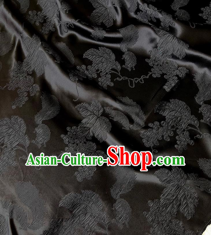 Traditional Design Black Satin Chinese Qipao Fabric Classical Squirrel Grape Pattern Jacquard Material