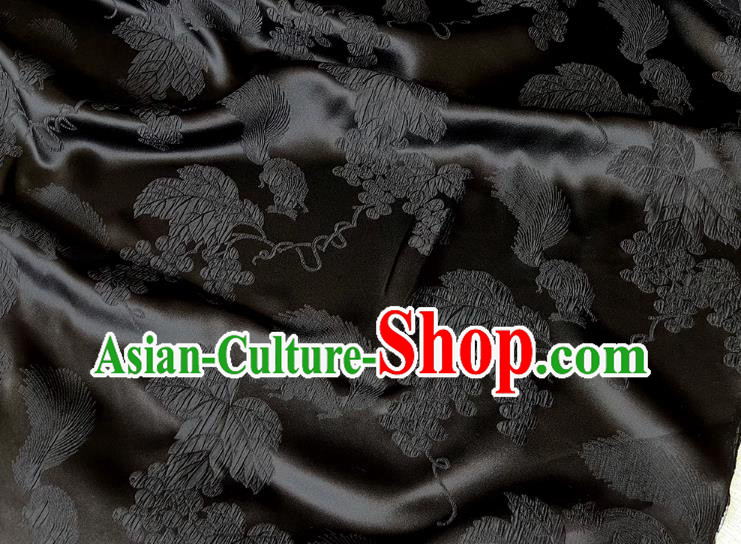 Traditional Design Black Satin Chinese Qipao Fabric Classical Squirrel Grape Pattern Jacquard Material