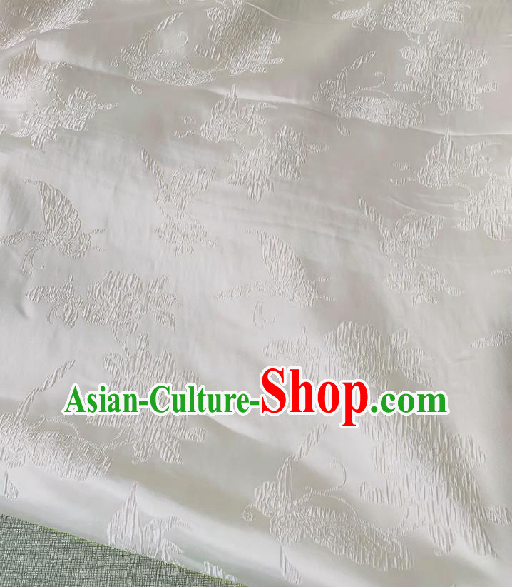 White Traditional Design Fabric China Qipao Mulberry Silk Cloth Chinese Classical Butterfly love Flower Pattern Jacquard Material