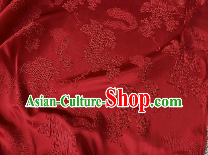 Chinese Traditional Design Red Satin China Qipao Fabric Classical Squirrel Grape Pattern Jacquard Material