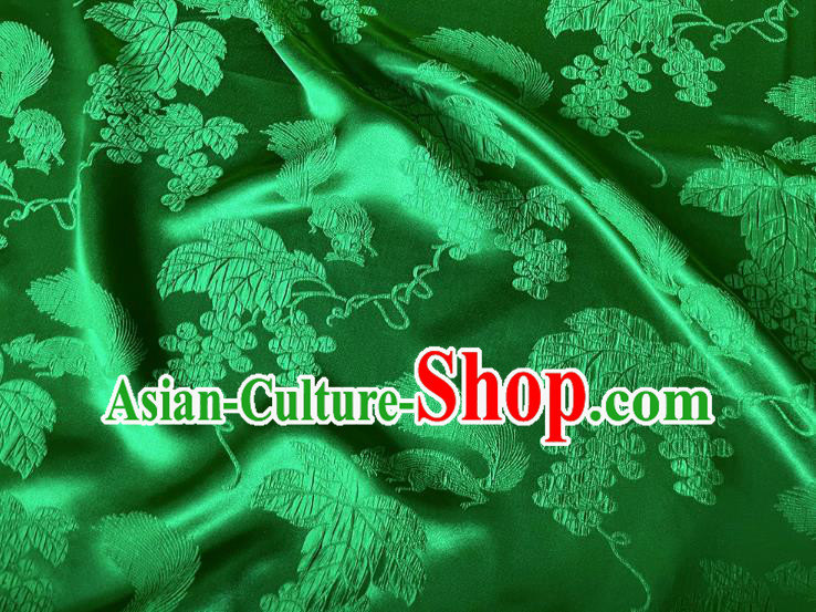 Chinese Classical Squirrel Grape Pattern Jacquard Material Traditional Design Green Satin China Qipao Fabric