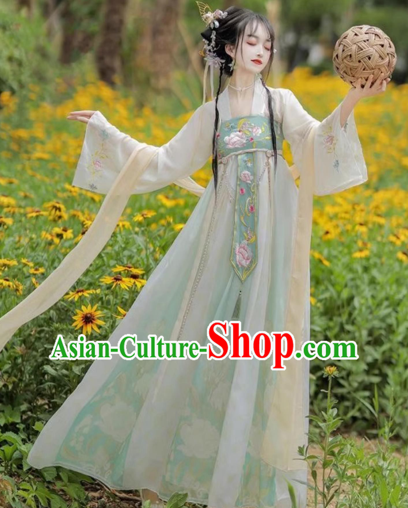 Chinese Tang Dynasty Young Lady Green Dress Ancient China Princess Clothing Traditional Hanfu