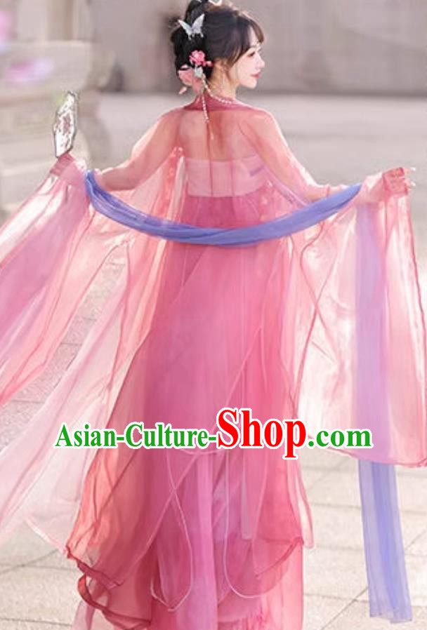 Chinese Tang Dynasty Young Lady Dress Ancient China Princess Clothing Traditional Pink Hanfu