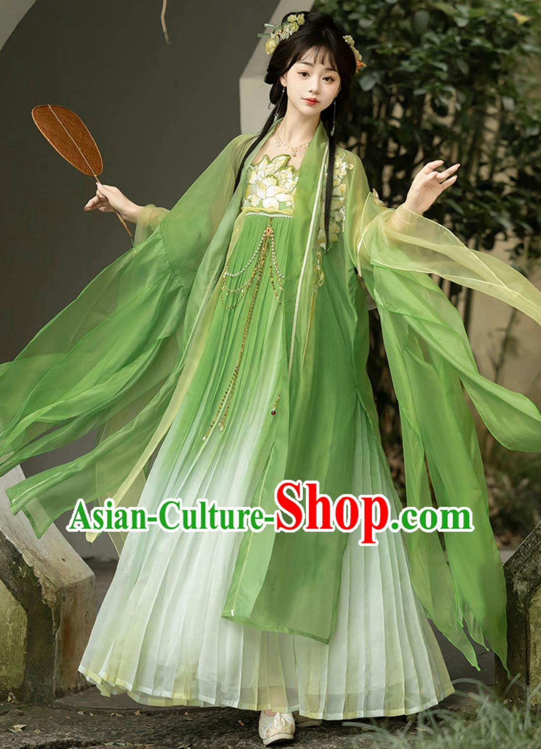Chinese Tang Dynasty Royal Princess Green Dress Ancient China Fairy Clothing Traditional Hanfu Ruqun