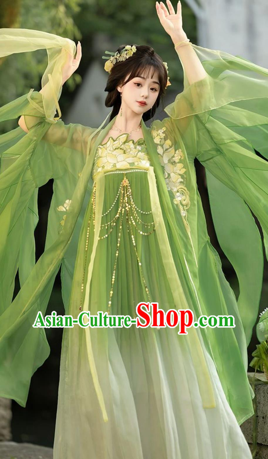 Chinese Tang Dynasty Royal Princess Green Dress Ancient China Fairy Clothing Traditional Hanfu Ruqun