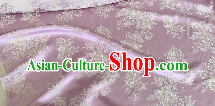 Lilac Traditional Design Fabric Chinese Cheongsam Mulberry Silk Cloth China Classical Flowers Pattern Jacquard Material