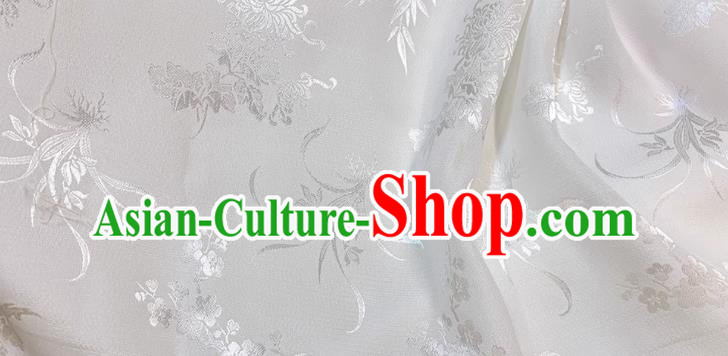 White Traditional Qipao Fabric Chinese Cheongsam Mulberry Silk Cloth China Classical Plum Blossoms Orchid Bamboo Chrysanthemum Pattern Jacquard Material