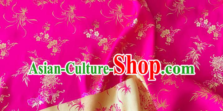 Rosy Chinese Cheongsam Mulberry Silk Cloth China Classical Plum Blossoms Orchid Bamboo Chrysanthemum Pattern Jacquard Material Traditional Qipao Fabric