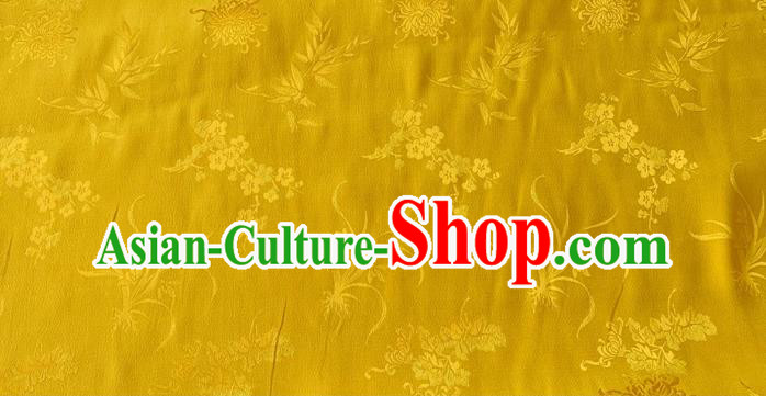 Golden Chinese Traditional Qipao Fabric Cheongsam Mulberry Silk Cloth China Classical Plum Blossoms Orchid Bamboo Chrysanthemum Pattern Jacquard Material