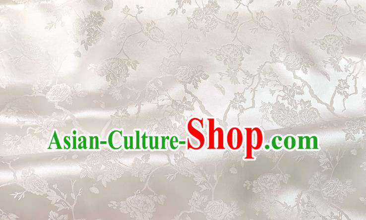 White Traditional Cheongsam Fabric China Mulberry Silk Cloth Chinese Classical Peony Pattern Jacquard Material