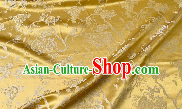 Golden China Mulberry Silk Cloth Chinese Classical Peony Pattern Jacquard Material Traditional Cheongsam Fabric