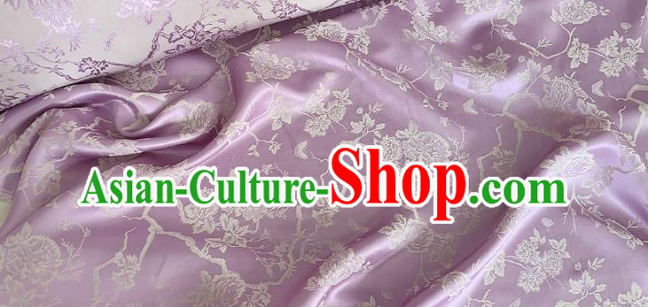 Lilac China Traditional Cheongsam Fabric Chinese Mulberry Silk Cloth Classical Peony Pattern Jacquard Material