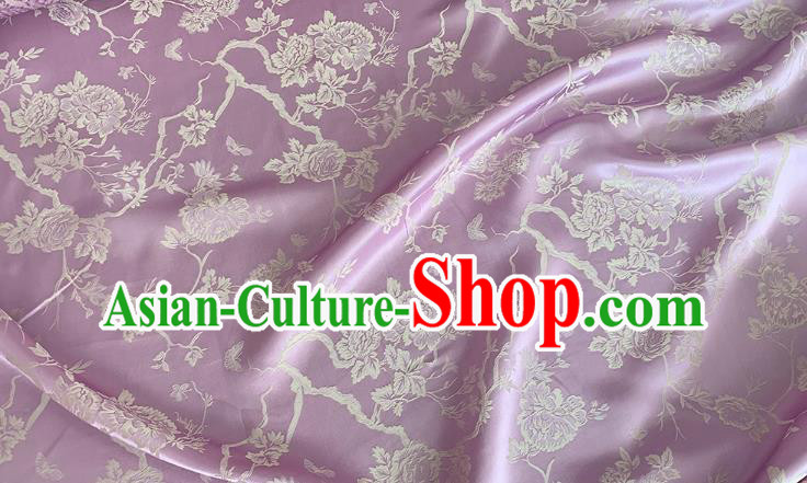 Lilac China Traditional Cheongsam Fabric Chinese Mulberry Silk Cloth Classical Peony Pattern Jacquard Material