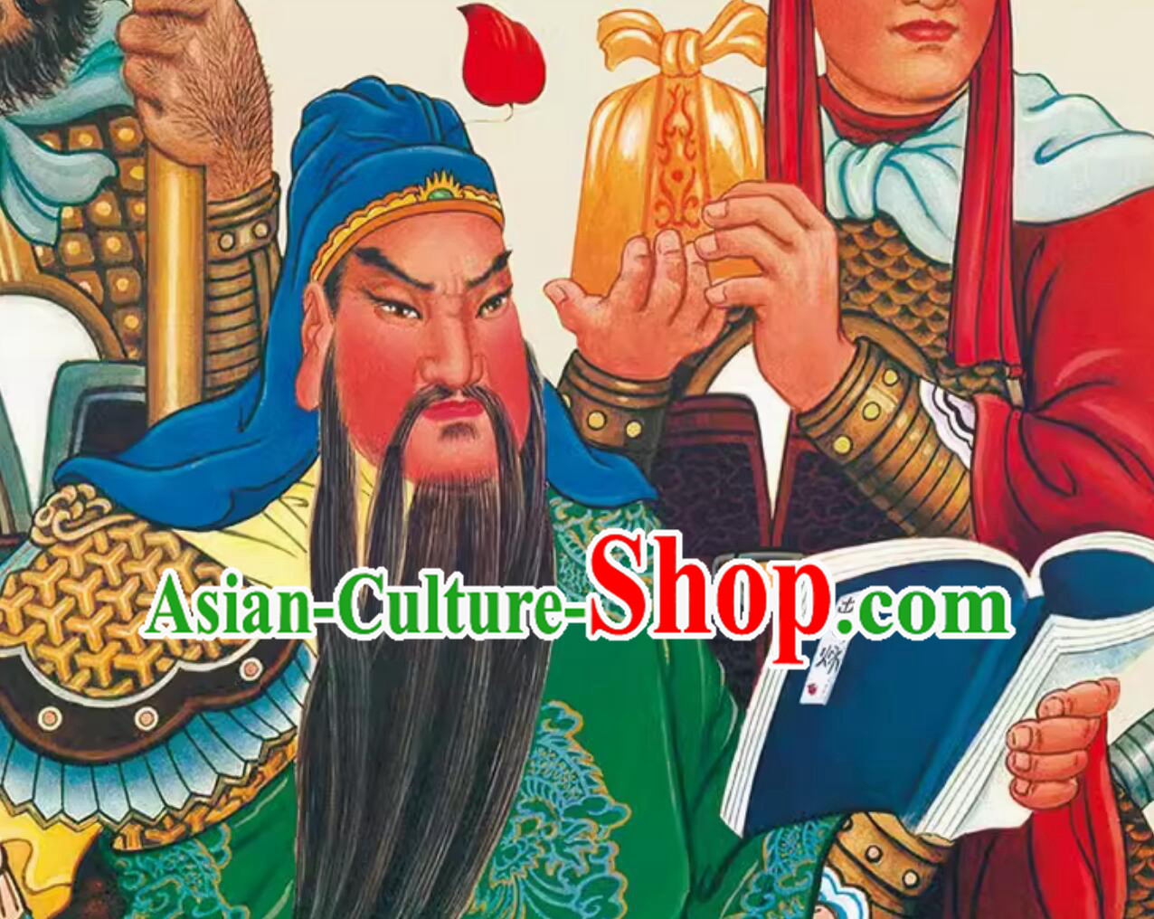 China Guan Sheng God Painting Silk Scroll Guan Gong Night Reading Painting Guan Ping Zhou Cang Figure Painting