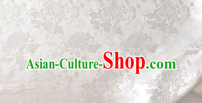 White Chinese Mulberry Silk Cloth Classical Chrysanthemum Pattern Jacquard Satin Material China Traditional Cheongsam Fabric