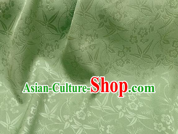 Green China Mulberry Silk Cloth Chinese Classical Plum Bamboo Leaf Pattern Jacquard Material Traditional Cheongsam Fabric