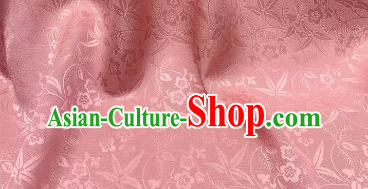 Pink China Traditional Cheongsam Fabric Mulberry Silk Cloth Chinese Classical Plum Bamboo Leaf Pattern Jacquard Material