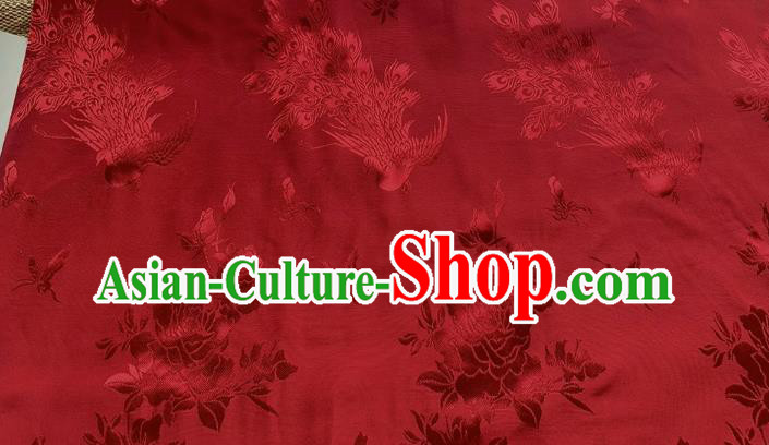 Red Chinese Classical Peacock Peony Pattern Jacquard Material China Traditional Cheongsam Fabric Mulberry Silk Cloth