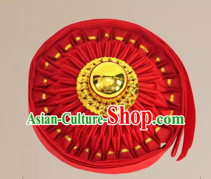 Handmade Red Ribbon Mirror Red Flower Ball God Worshipping Supply Decoration
